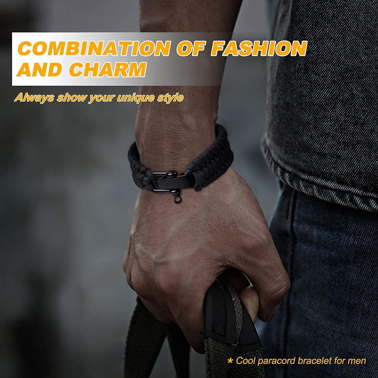 Oadnfa Survival Bracelet,Tactical Paracord Bracelet with Forged Stainless Steel U-Type Shackle