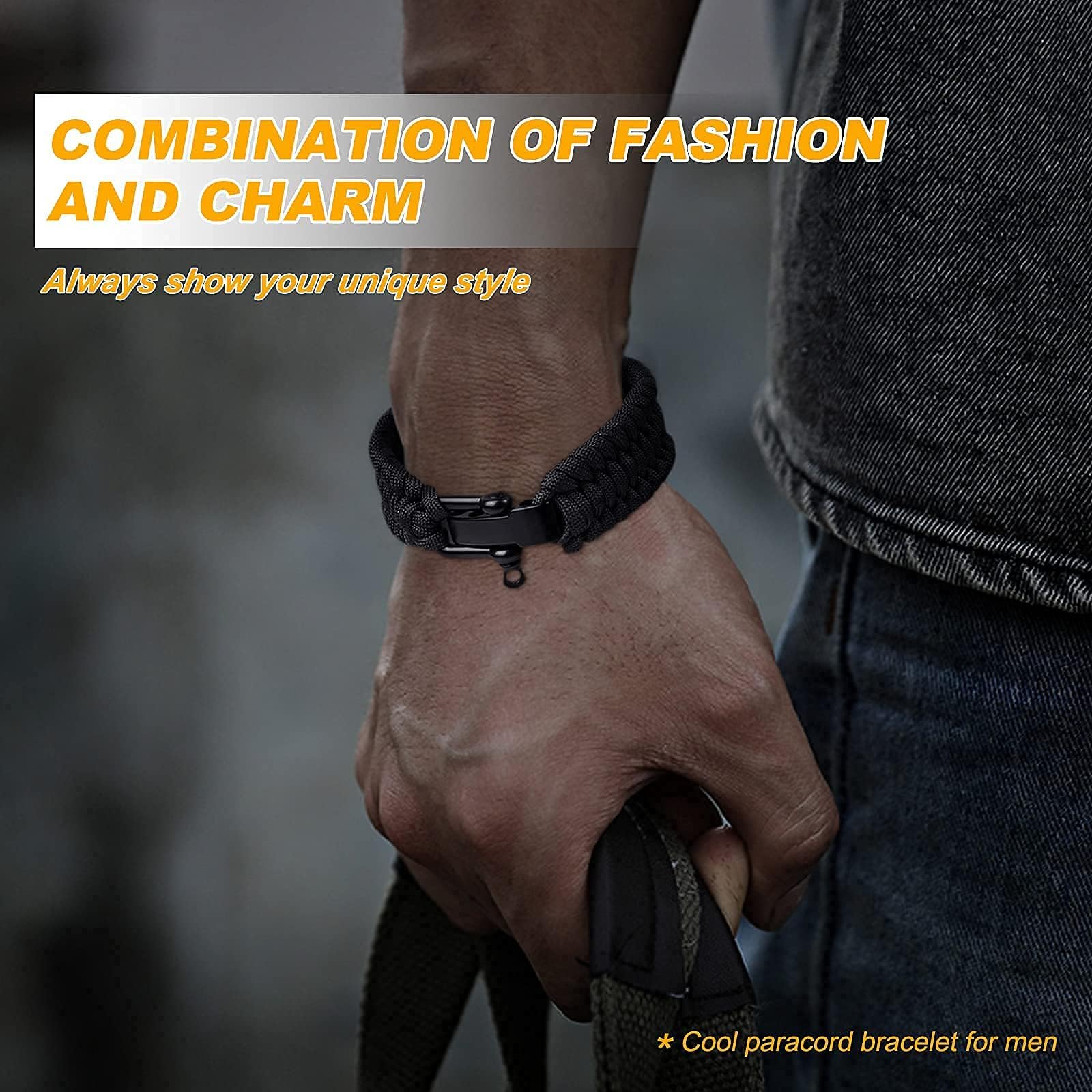 Oadnfa Survival Bracelet,Tactical Paracord Bracelet with Forged Stainless Steel U-Type Shackle