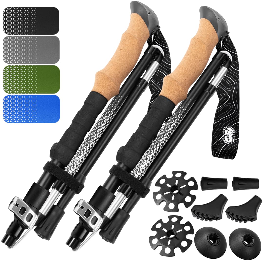 Premium Foldable Hiking Poles by USA Brand - Adjustable, Lightweight Trekking Poles Made of