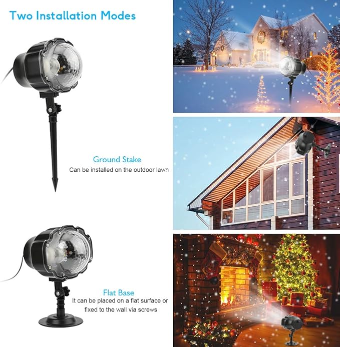 Elec3 Christmas Snowfall LED Projector Outdoor, Waterproof Rotating Snow Projection Snow Decorative Projector Lights with Timer, Remote for Halloween Party, Wedding, Garden, Xmas Decoration