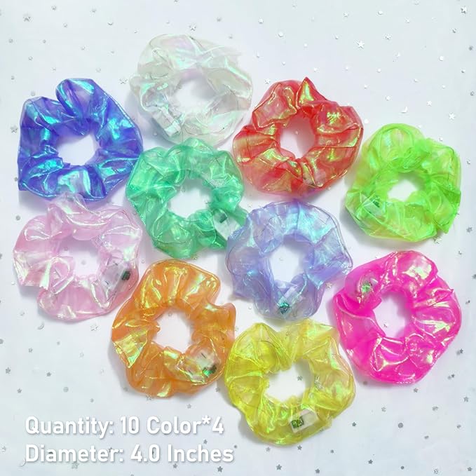 40 PCS Light up Scrunchies, 3 Glow Mode, LED Hair Accessories for Women, Glow in the Dark Party Supply for Festival Rave Slumber Party