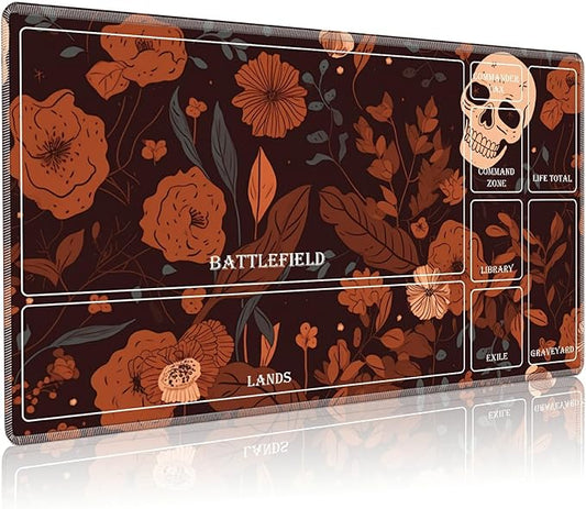 Playmat for MTG with Magic Zones, 24 x 14 inches Game Play Mat for MTG TCG, Trading Card Game Play Mat Desk Mats with Stitched Edges Non-Slip Base, Floral Skull