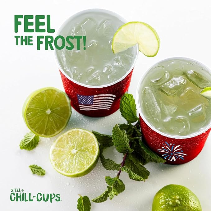 16 oz. Party Cups Flag Design for Cold Drinks, Sturdy and Durable, Disposable, Recyclable, Made in USA, Patriotic, Red, 12 Count