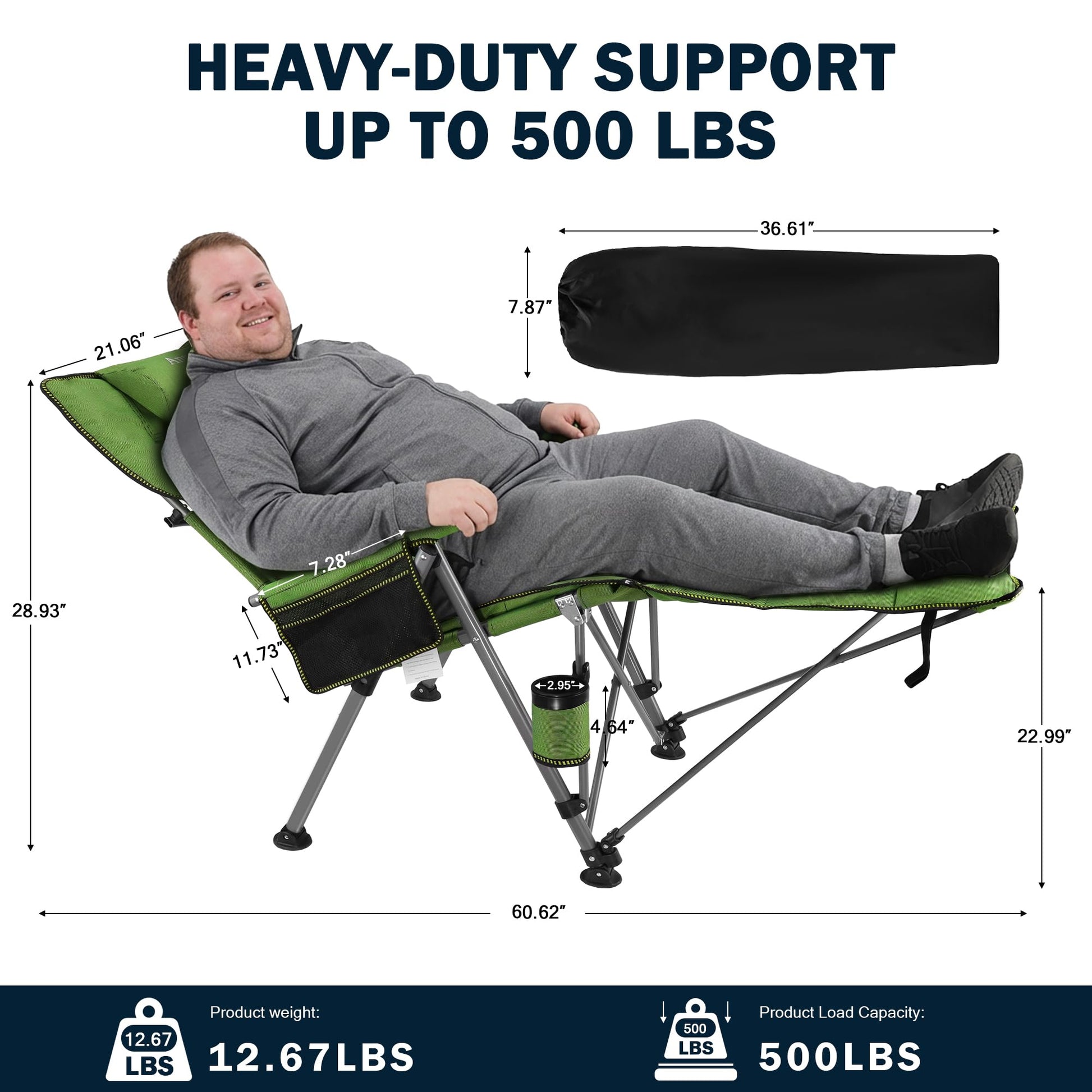 Folding Reclining Camp Chair with Footstool for Camp, Picnic, Lawn, Fishing