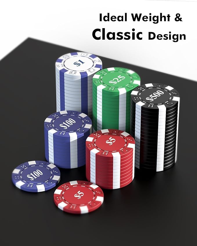 Poker Set with Denominations, 11.5g 500pcs Numbered Poker Chips Set with Case for Texas Hold'em & Blackjack, Denominated Chips for Adults