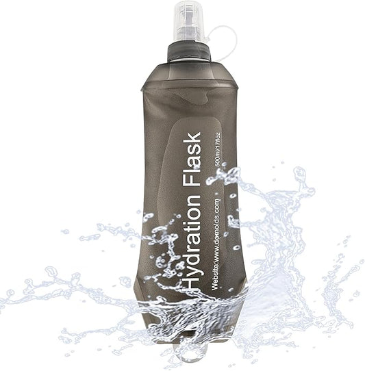 J.CARP 500ml Soft Flask Running Water Bottles, TPU Foldable Running Hydration Flask for Hydration Pack Cycling Hiking Climbing Outdoors Motorbike Dark Grey
