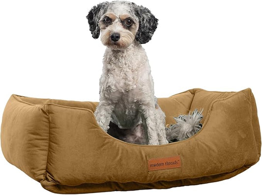 Modern Threads Luxury Dog Bed - Comfortable Tufted Velvet Cushion for Small to Large Dogs - Machine Washable - Durable & Cute Sleep Space for Pets - Pamper Your Pet with Cozy Beds - Caramel