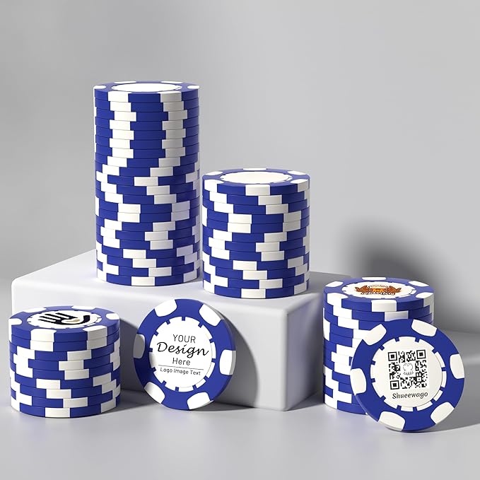 50-500 Custom Clay Poker Chips for 7 Colors,Imprinted in Full Color with Your Logo,Image or Text,40mm Heavy 11.5 Grams,Customized Drink Tokens for Bar,Party,Business Card,Golf Club or Events