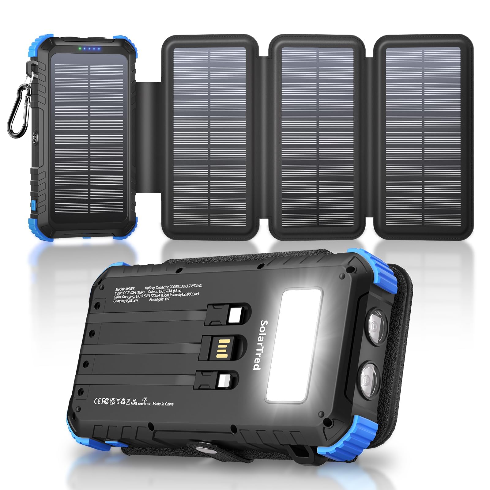 Solar Power Bank 20000mAh with 4 Panels