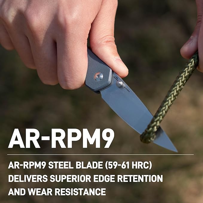 CJRB Kain Pocket Knife for Men, 2.95'' AR-RPM9 Steel Blade G10 Handle Folding Knife with Pocket Clip for Camping Hiking Survival, Designed by Sanford Owen(J1956)