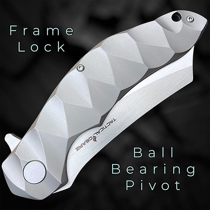 TACTICAL GEARZ Custom Titanium Pocket Folding Knife, Solid Tc4 Titanium Handle, CPM-D2 Steel DAO Blade. (Zeus Beast Bundle)