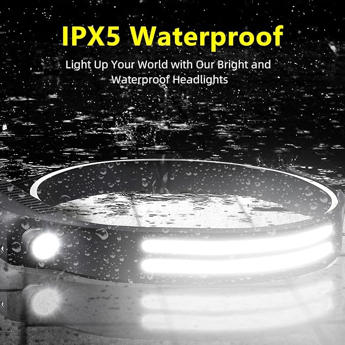LED Headlamp Rechargeable 2PCS - 230° COB Super Bright Head Lights for Forehead, Hard hat Light for Adults, USB C Headband Flashlight for Work, Hiking, Running, Camping Essentials Gear