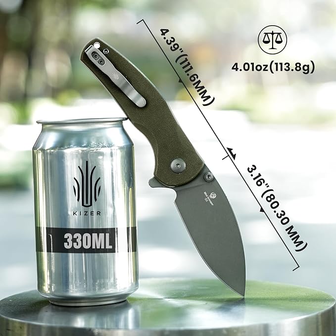 Kizer Mini Grouper Folding Pocket Knife, 3.16??D2 Blade G10 Handle Camping Folding Knife, Button Liner Lock EDC Knife with Pocket Clip for Men Women Gift, Hunting Hiking Survival Knives V3669A3