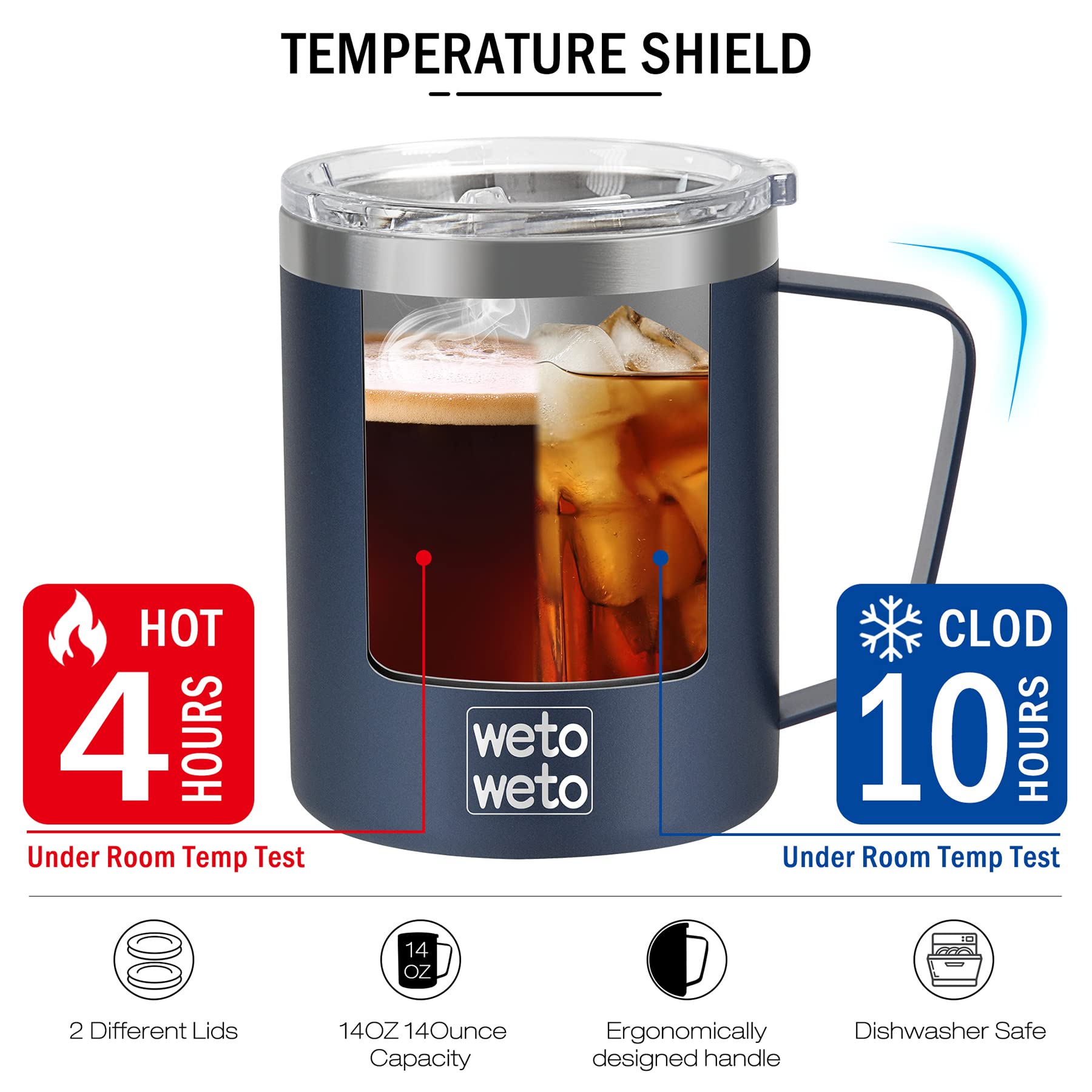 WETOWETO 14 oz Coffee Mug, Vacuum Insulated Camping Mug with Lid, Double Wall Stainless Steel