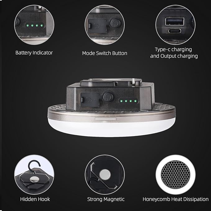12000mAh 4000LM Camping Lights 3 Color Lighting Modes Bright Rechargeable LED Lamp 40W Hanging Tent Lights IPX5 Waterproof,Magnet,Power Failure Emergency Survival Kits & Christmas Day Gift
