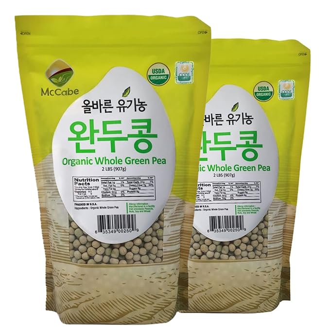 McCabe Organic Whole Green Pea - Green Peas | Rich with Fiber & Minerals | USDA and CCOF Certified | Packed in USA | 2Lbs Pack of 2