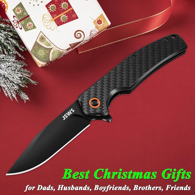 Folding Tactical Pocket Knife Lightweight Carbon Fiber Handle D2 Stainless Steel Blade with Liner Lock 3.38'' EDC Knife is Perfect for Camping Fishing Hiking Survival Makes a Great Gift