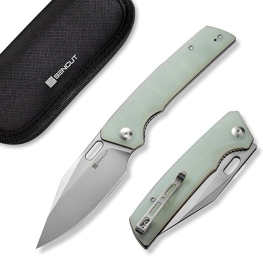 SENCUT GlideStrike Pocket Knife for EDC, Folding knife with Thumb Hole Openning, Textural Coarse G10 Handle with Deep Pocket Clip, Ideal Gift for Men Women S23018-2 (Natural)