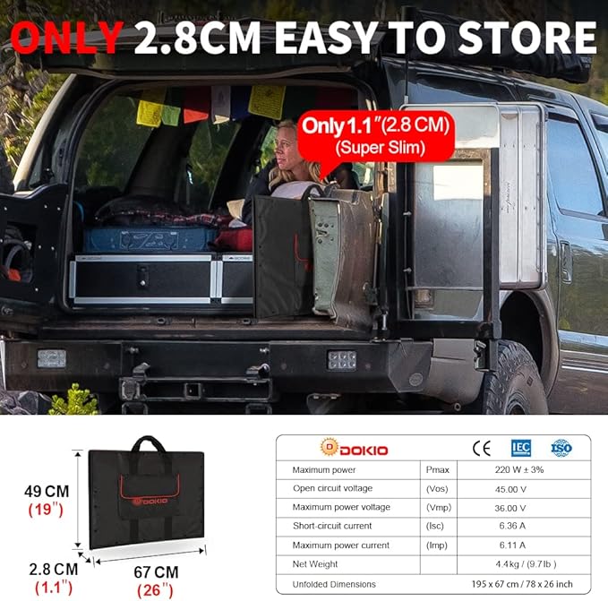 DOKIO 200W 36V Portable Folding Solar Panel Kit for 24V Batteries & Power Stations Lightweight Flexible Charger for AGM, LiFePO4, Deep Cycle ??RV, Trailer, Truck, Boat, Camping, Van, Emergency