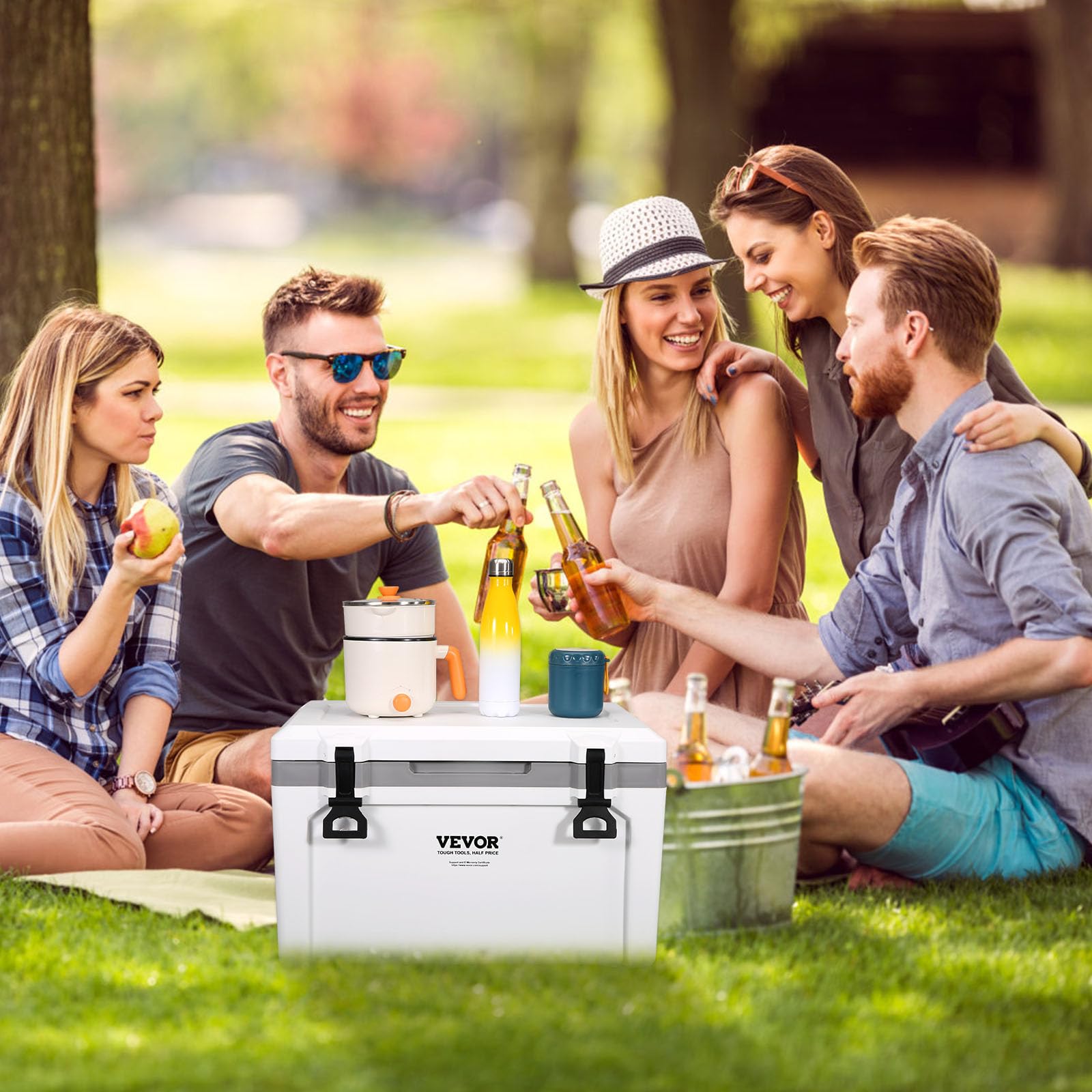 VEVOR Ultra-Light Hard Cooler 52 QT, Ice Retention Cooler with Heavy Duty Handle, Ice Chest Lunch