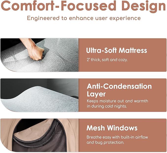 Hardshell Rooftop Tent, Roof Top Tent for 2-3, with Aluminium Ladder, Skyview Window, Mattress, LED Light, Blackout-Coated for UV Protection, Waterproof, for Truck, Jeep, SUV, Van