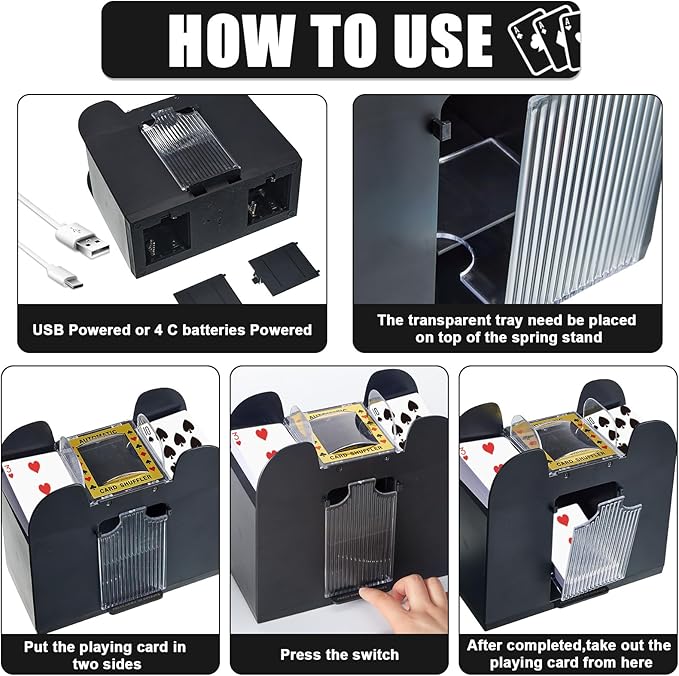 Aoriher Blackjack Game Combo Set, Include Blackjack Layout Felt,Shoe 6 Deck Automatic Card Shuffler Discard Holder Trays and 10 Cut Cards for Casino, Party Night(Black)
