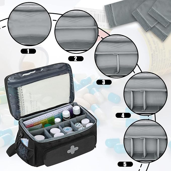 Medicine Storage Bag, Medical Bag Pill Bottle Organizer for Emergency, Medicine Box Empty with Small Portable Pouch, First Aid Box for Travel and Home Storage