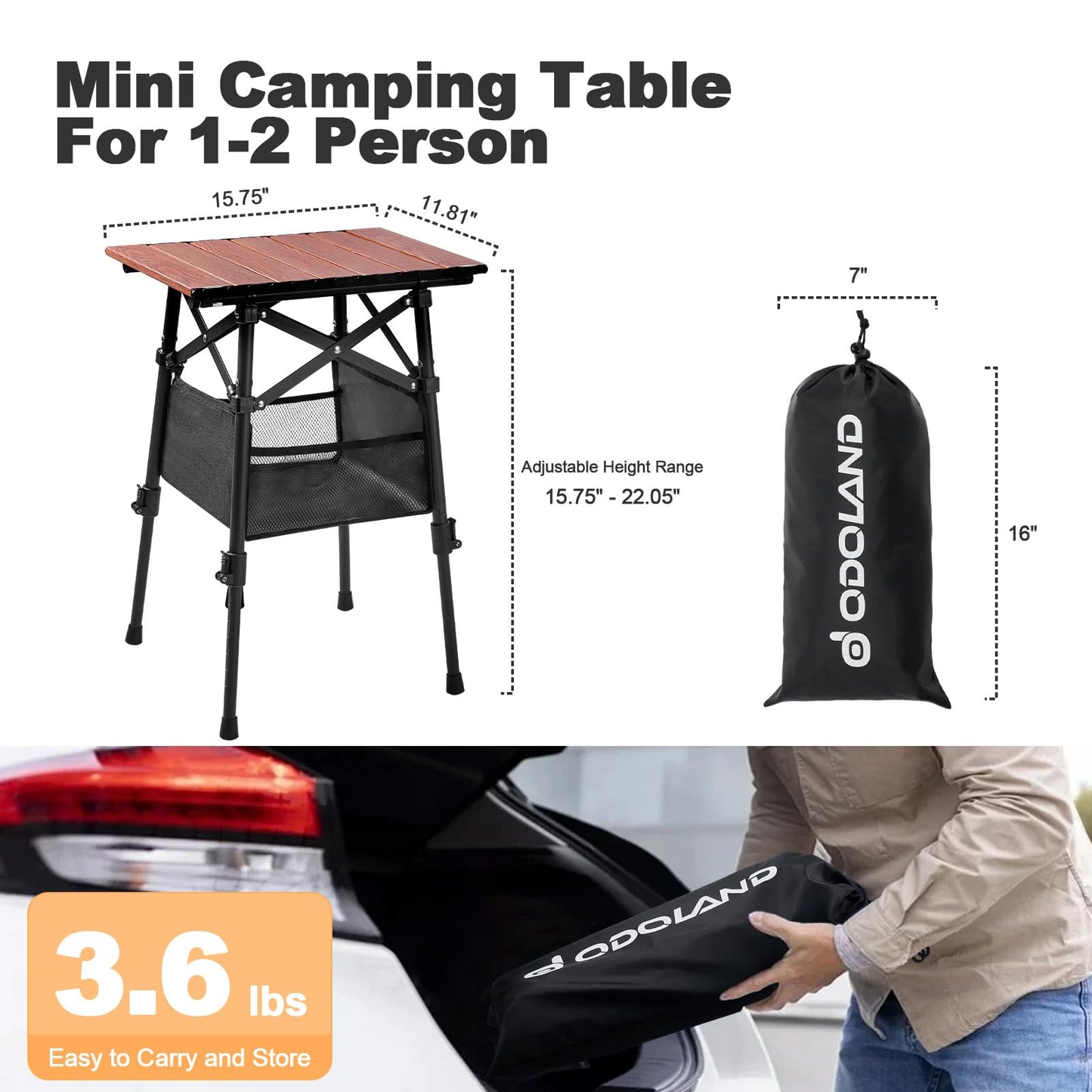 Odoland Portable Camping Table, Folding for Beach Outdoor Adjustable Height