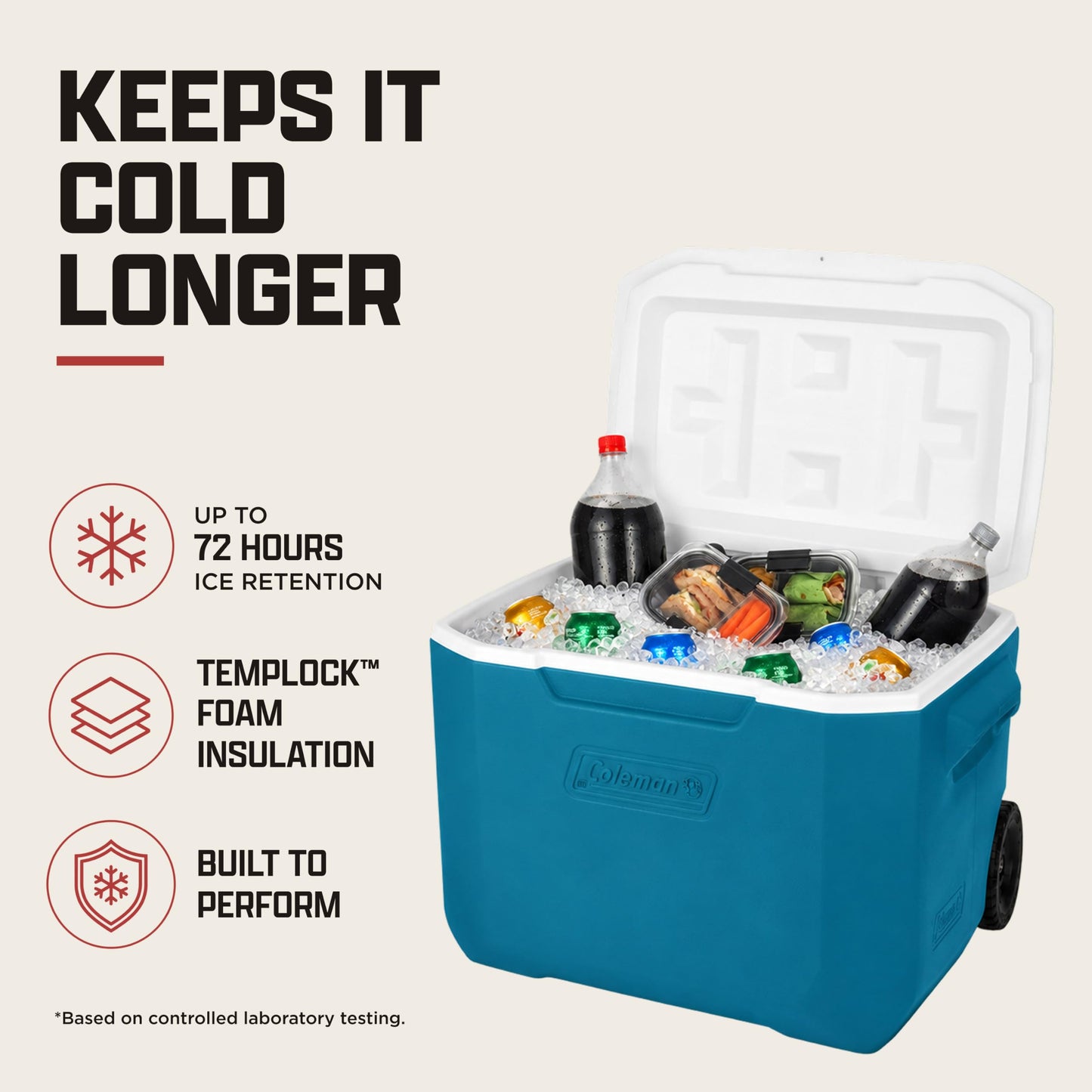 Coleman 60qt Rolling Cooler with Wheels, Insulated Portable Wheeled Chiller with Ice Retention
