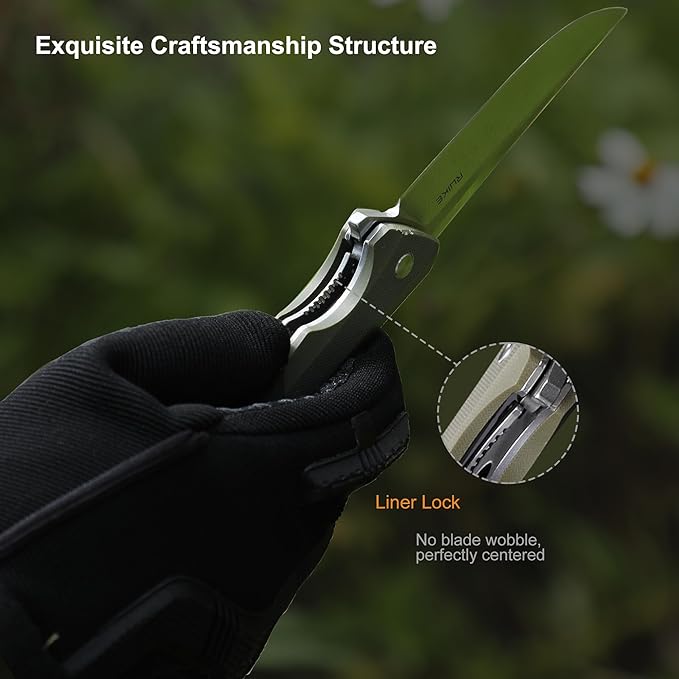 Heavy Outdoor Tactical Folding Pocket Knife for men,14C28N Stainless Steel Blade,G10 Handle,Liner Lock,EDC Hunting Bushcrafting Camping Knives Belt Clip Carry,Microtech Elemental Fishing Hiking,Father Dad Gifts Ruike p121