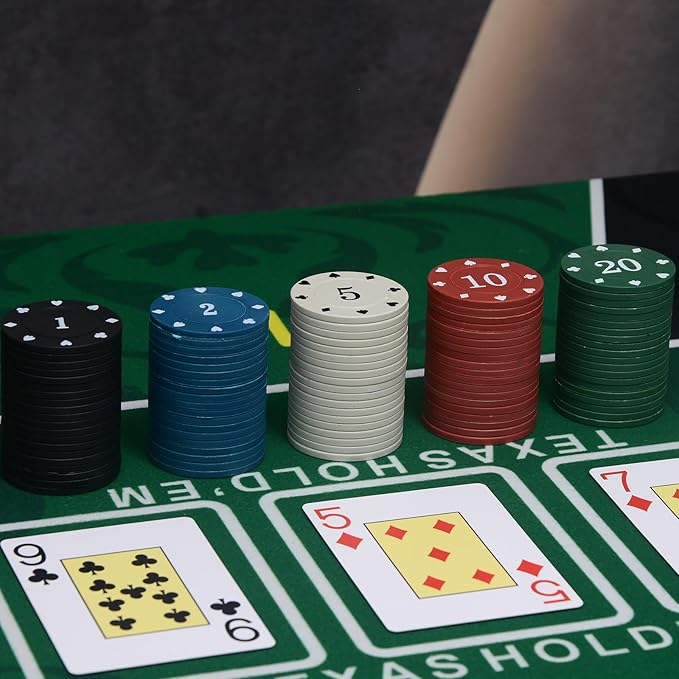 100PCS Poker Chip Set with Portable Storage Bag Professional Grade Casino Style 5 Colours for Texas Holdem Blackjack Poker Night Party (Small Denomination)