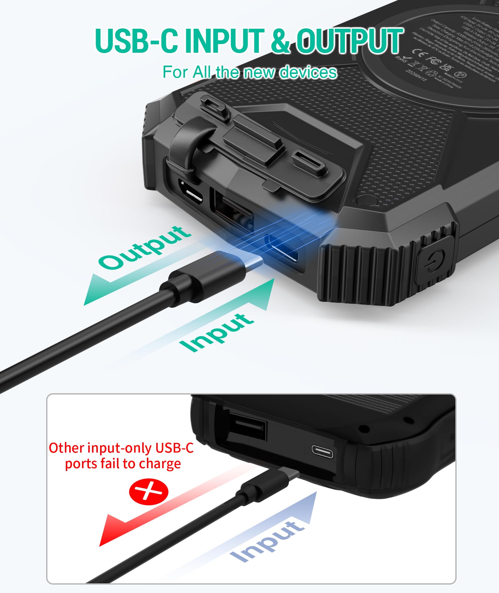 BLAVOR Solar Power Bank 10,000mAh, Portable Wireless Charger, 20W Fast Charging External Battery