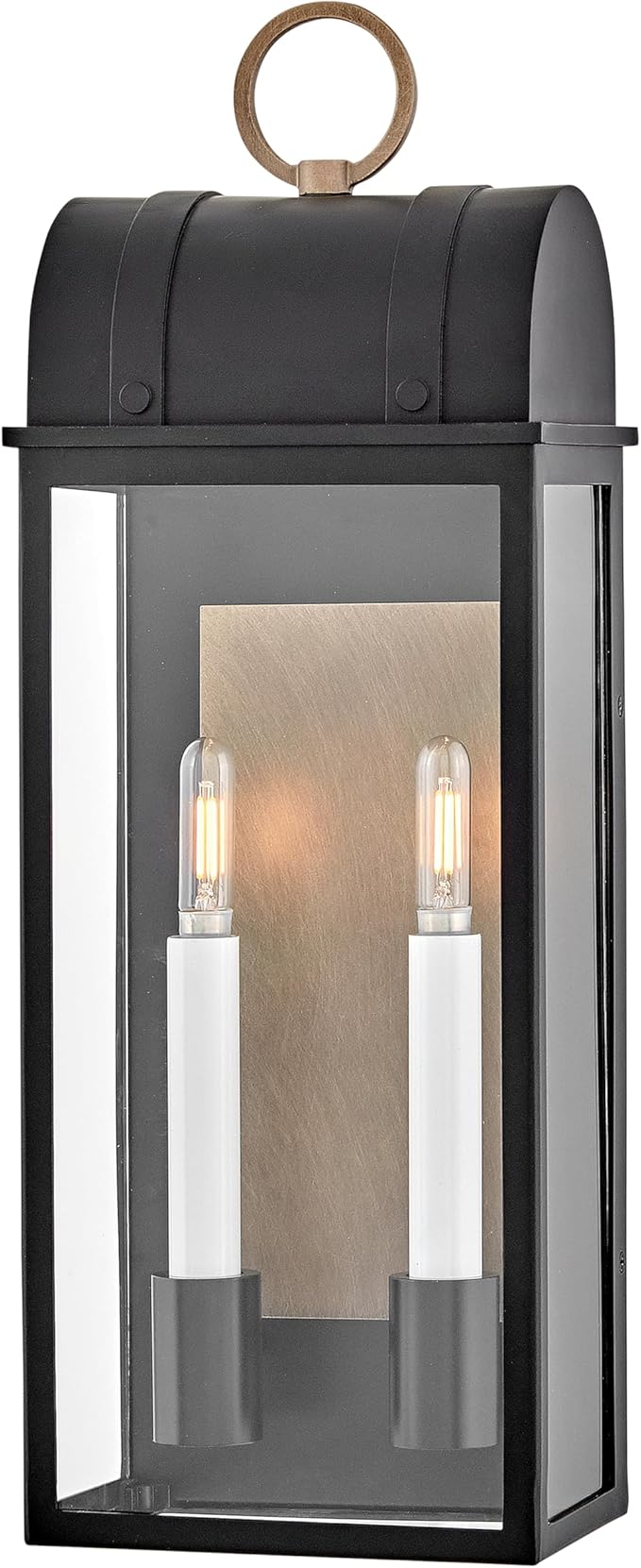 Hinkley Campbell Two Light Medium Outdoor Wall Mount Lantern - Wet Rated, Aluminum - Black Finish with Burnished Bronze Accent