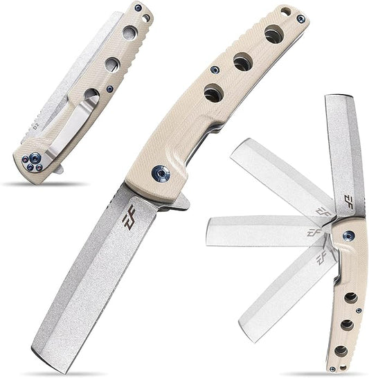 Eafengrow EF941 EDC Pocket Folding Knife D2 Steel Blade G10 Handle Pocket Clip with safety liner lock for Camping Survival Outdoor(Desert)