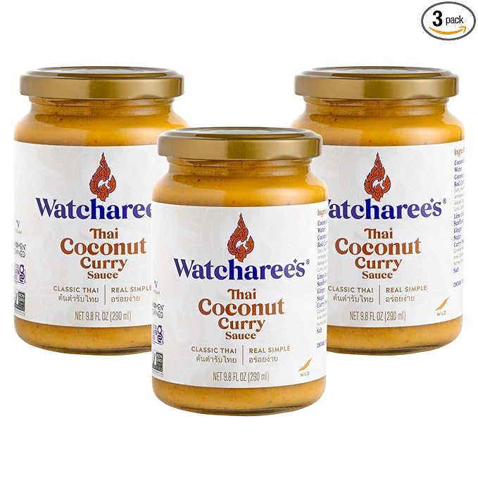 Watcharee's Thai Curry Simmer Sauces - Coconut Curry | Authentic Khao Soi Recipe, Vegan, Non-GMO, Gluten-Free - 3 Pack (9.8 fl oz Each)