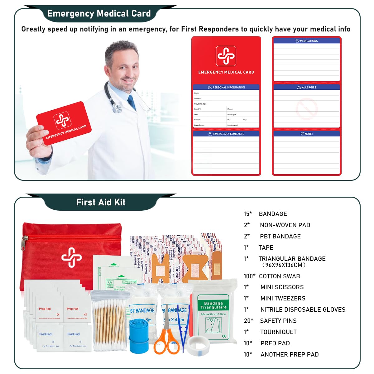 Survival Kit, 262Pcs Survival Gear and Supplies with First Aid Kit Pouch and Crossbody Bag