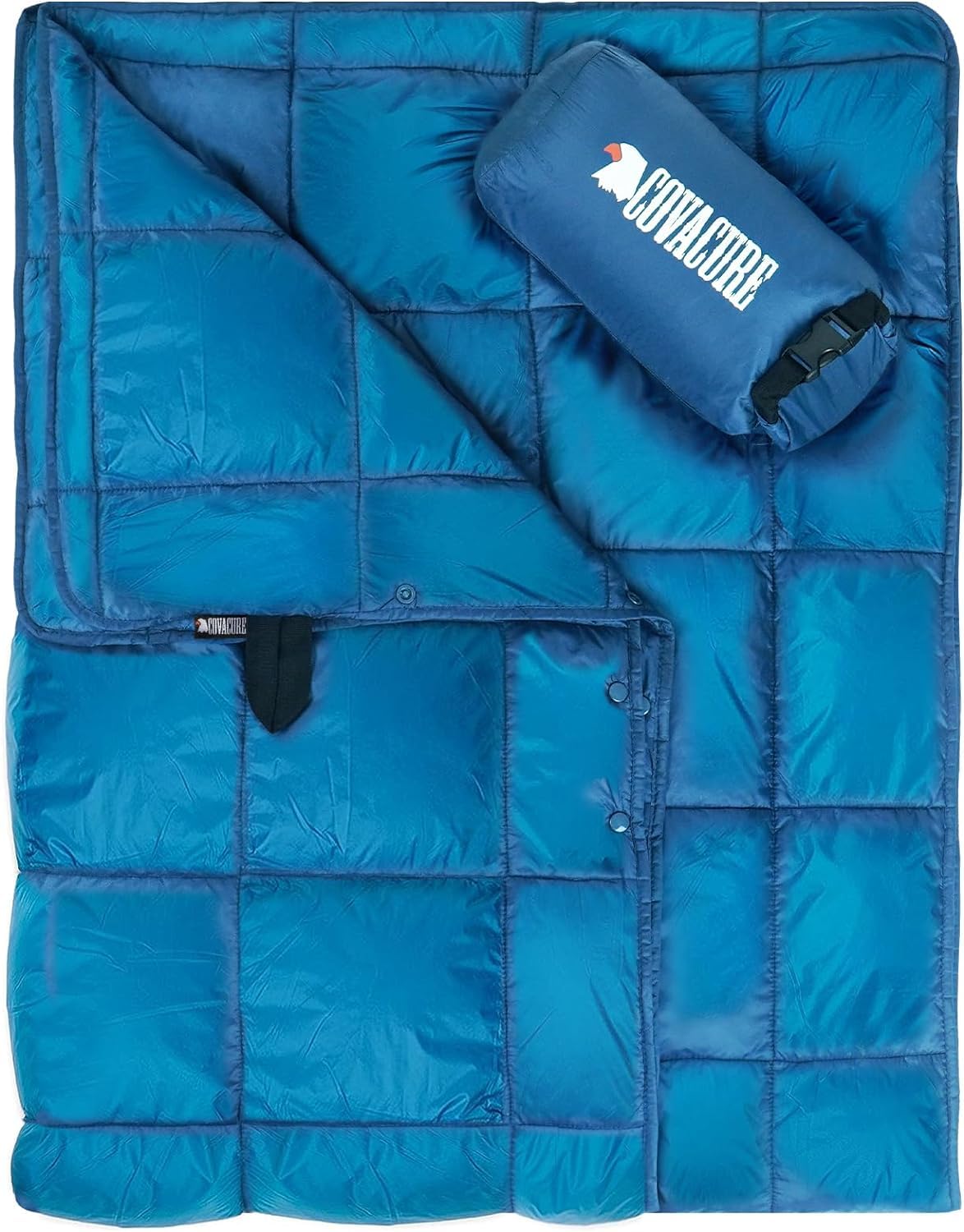 COVACURE Camping Blanket, Packable Down Alternative Outdoor Blanket-Blue