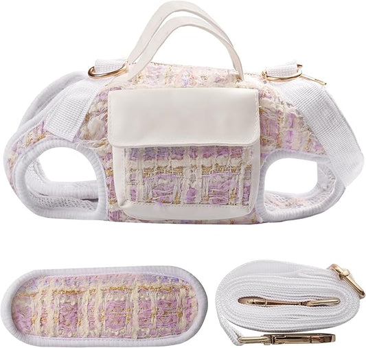 4 in 1 Convertible Dog Lift Harness Backpack, Portable Pet Carrier for Dogs&Cats, Horizontal Design Dog Carrier with Adjustable Back Straps, Dog Harness and Leash Set - Purple Large