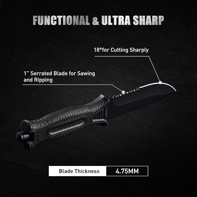 10" Fixed Blade Tactical Knives with Sheath and Clip, Stainless Steel Survival Hunting Bushcraft Full Tang Non-Slip Handle Knife for Camping, Hunting, Adventure, Outdoors, EDC, Black