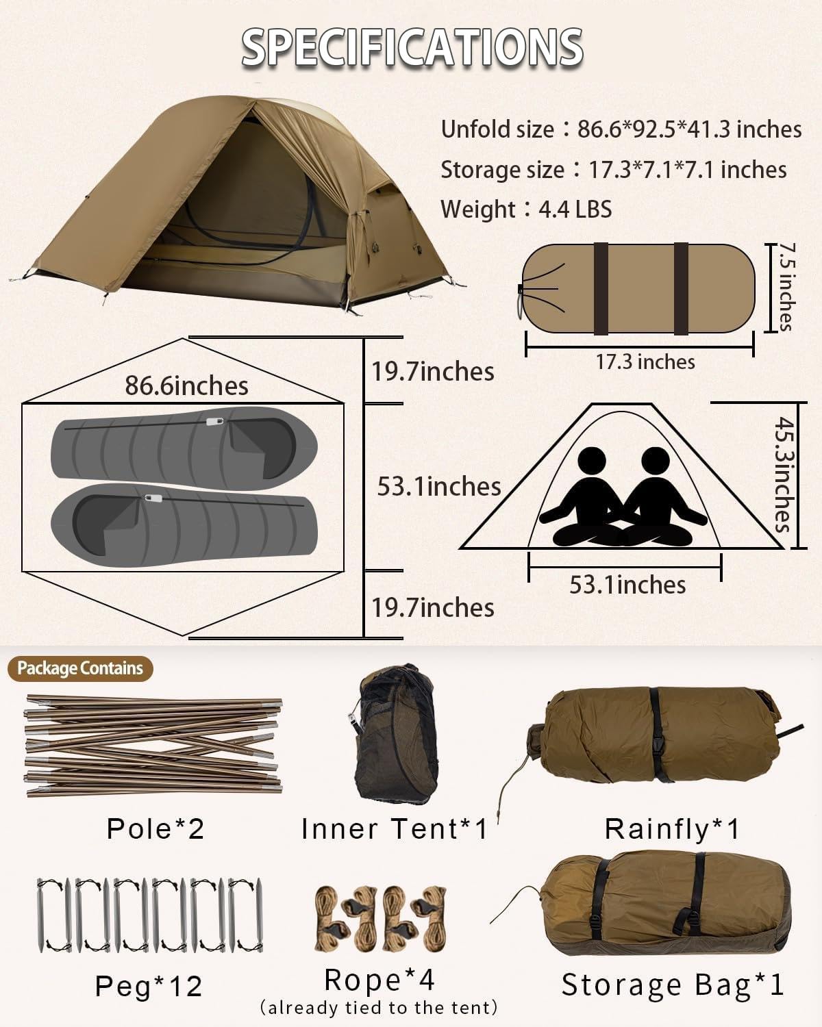 MC TOMOUNT Backpacking Tent Ultralight Nylon 2 Person Tent