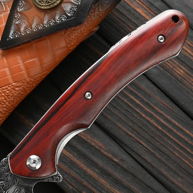 Sitivien ST242 Damascus Steel Folding Knife,Flipper Liner Lock Knife with Damascus VG10 Core Blade,Dalbergia Handle for Everyday Carry, Hunting and Outdoor …