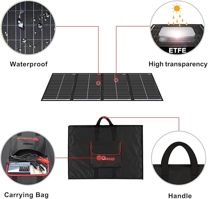 DOKIO 300W 36V Portable Folding Solar Panel Kit for 24V Batteries & Power Stations Lightweight Charger for AGM, LiFePO4, Deep Cycle ??RV, Trailer, Truck, Boat, Camping, Van, Emergency