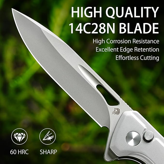 NedFoss ELF II Pocket Knife, 3.3" 14C28N Blade Button Lock EDC Knife with G10 Handle, Flipper Open, Reversible Deep Carry Pocket Clip, Lightweight Slim Utility Folding Knives for Men Women
