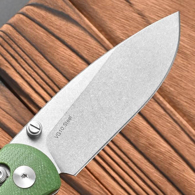 FF22 Folding Pocket Knife,VG10 Steel Blade Micarita Handle Full Tang Knife for Outdoor Activities Camping Hunting Fishing(Green)