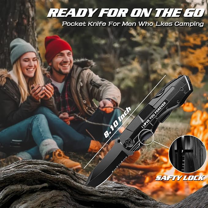 Gifts for Boyfriend Husband,Multitool Pocket Knife "I LOVE YOU",Anniversary Birthday Christmas Valentines Day Gifts for Him,Unique Camping Hunting Cycling Gift Ideas for Men