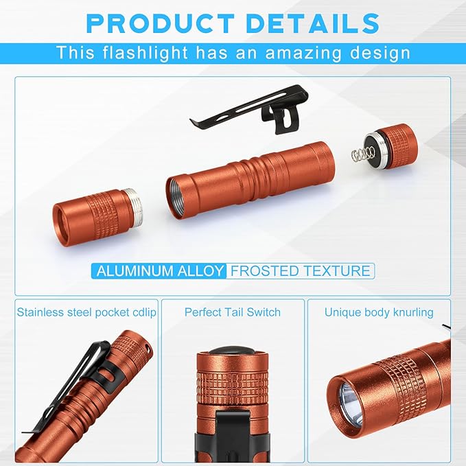 Hortsun 10 Pcs Mini Flashlight Bulk LED Pen with Pocket Small Flashlight with Clip for Outdoor Father's Day Gift for Men(3.54 Inch,Black, Brown, Green, Red, Blue)