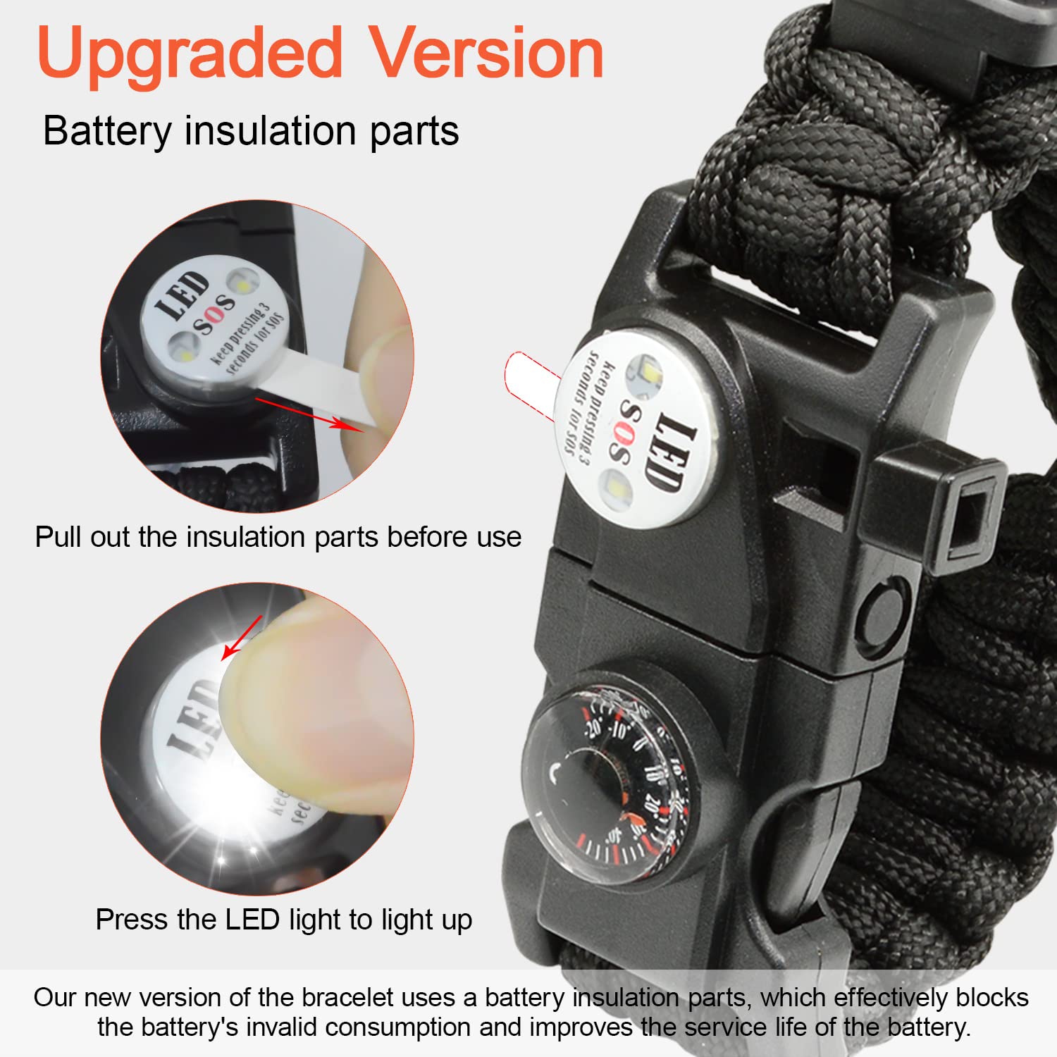 NVioAsport 20 in 1 Paracord Bracelet, Adjustable Gear Kit with SOS LED Light, Fire Starter, Bigger