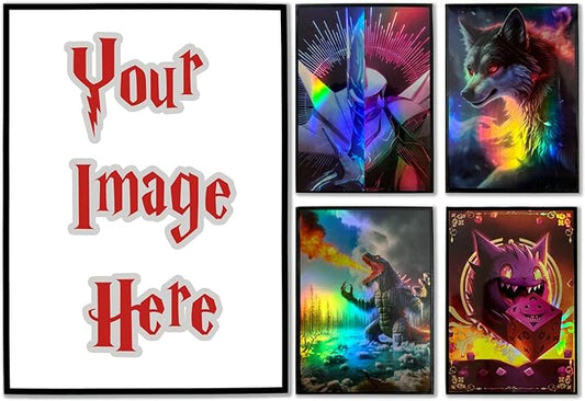 Custom Holographic Card Sleeves, Laser Flashing Shiny Design, Make Your Own Trading Collectible Card Protector, Compatible with Yugioh & Magic The Gathering – MTG, TCG, OCG