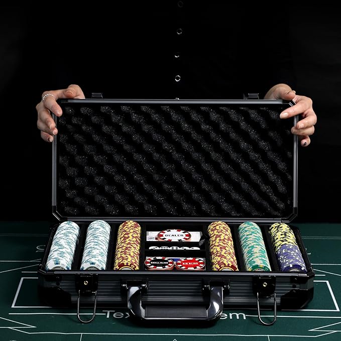 14g Clay Poker Chips Set 300 Pcs Poker Chips 39mm with High-end Aluminum Carrying Case/2 Decks of Plastic Playing Cards/Dealer Button for Poker Games Blackjack Texas Hold'em