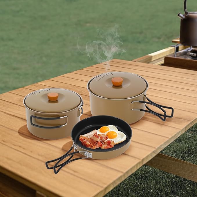 Portable Camping Cookware Set, 304 Stainless Steel Outdoor Camping Cooking Pots and Pans with Storage Bag, Outdoors Campfire Cook Cookware Equipment for Outdoor Camping Hiking Picnic for 2-3